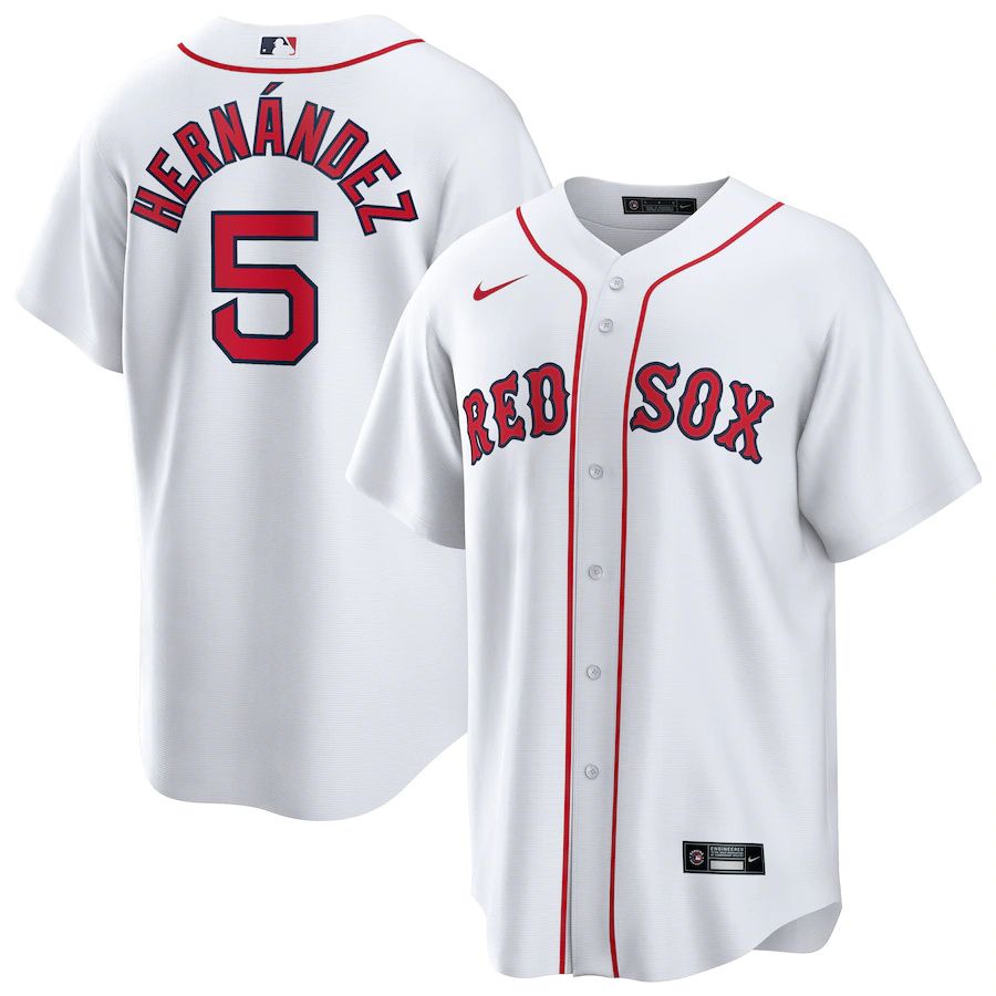 Mens Boston Red Sox #5 Enrique Hernandez Nike White Home Official Replica Player MLB Jerseys